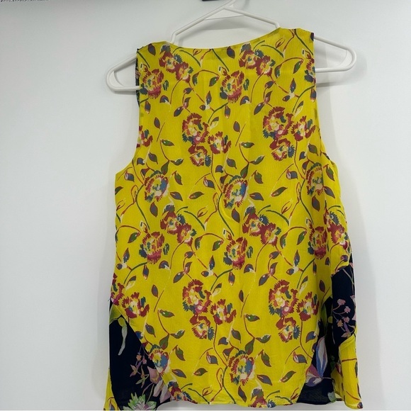 TANYA TAYLOR Garden Print Willow Top Yellow 100% Silk Size 0 - Picture 3 of 7